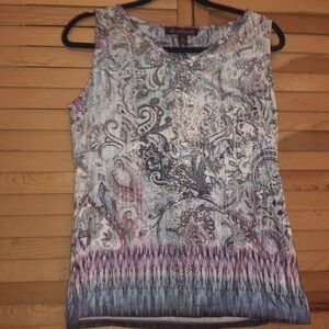 Gloria Vanderbilt Women’s Embellished Sleeveless Paisley Blue/Green Top Size Med